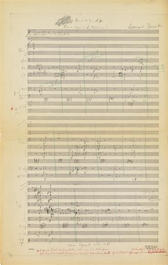 BERNSTEIN, LEONARD. Printed score for Two Meditations from Mass for orchestra, Signed thrice, in ink or pencil, with numerous holograph